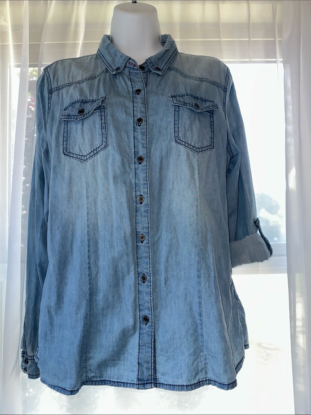Highway Jeans Pale Blue Denim Shirt with Contrasting Stitch